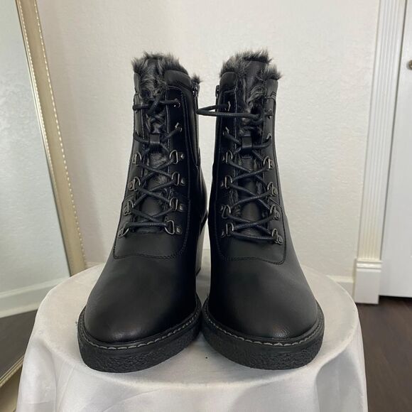 Cloudwalkers Chunky Black Gray Faux Fur Lace Up Heeled Ankle Boots US 10 NWOB - Picture 3 of 8